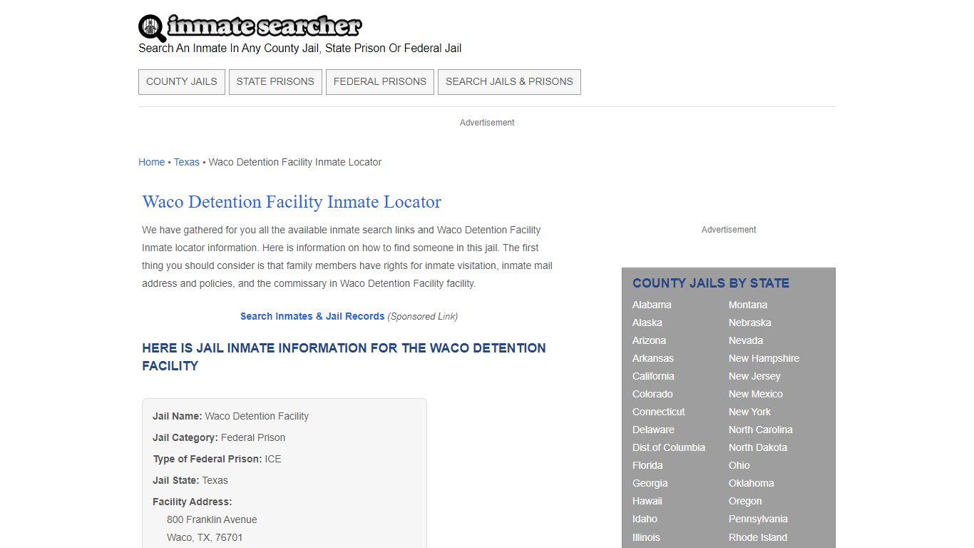 Waco Detention Facility Inmate Locator - Inmate Searcher