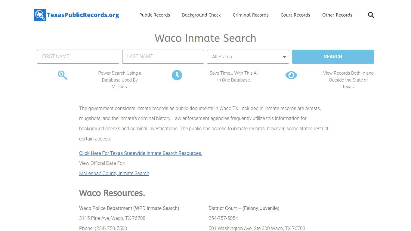 Waco Inmate Search - WPD Current & Past Jail Records
